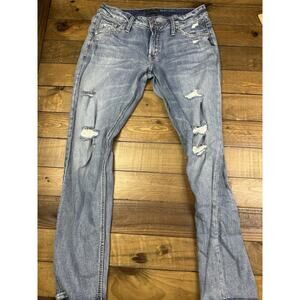 Silver Jeans Womens 29x27 Boyfriend Mid Rise Distressed Western Glove Works
